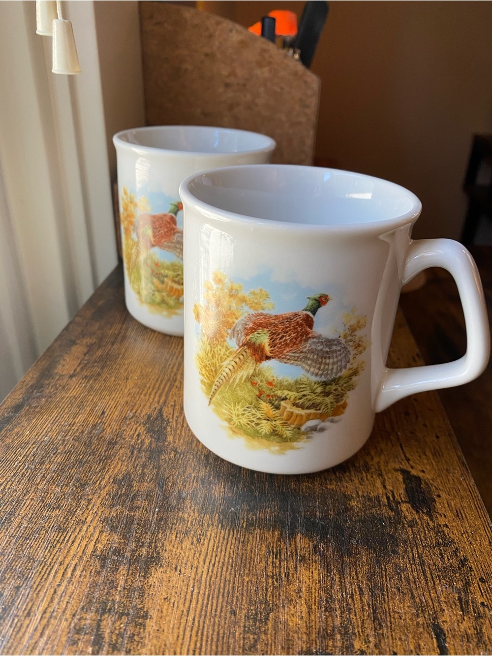 White Pheasant Print Ceramic Coffee Mug - Set of 2
